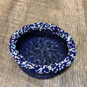 small woven beaded trinket basket Handcrafted